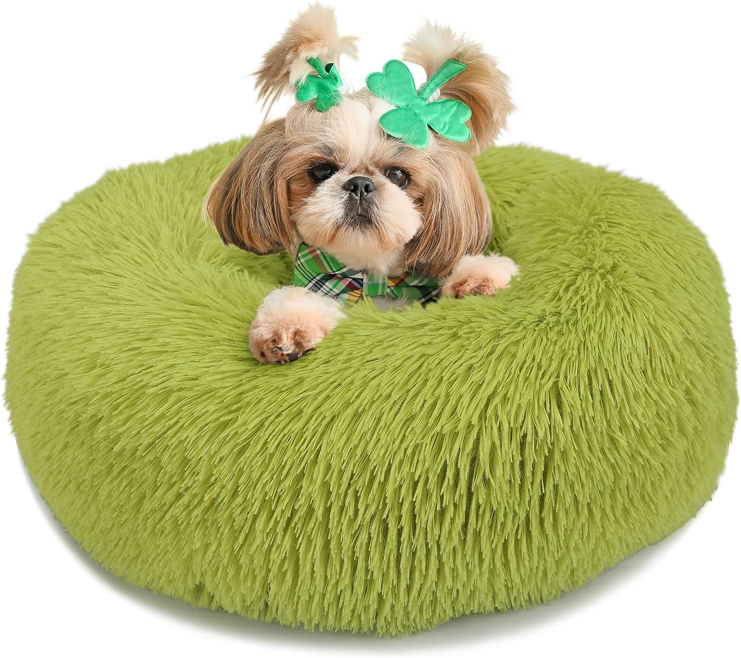 Puppy Bed for Calming Dog 23 Inches Green Anti-Anxiety Donut Dog Bed for Small Medium Dogs Washable Fuzzy Dog Bed Fits up to 15 Lbs Pets Beds for Small Dog