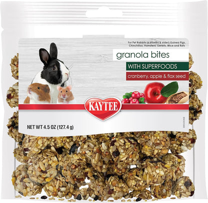 Kaytee Granola Bites with Superfoods Cranberry, Apple and Flax for Rats, Mice, Hamsters, Gerbils, Rabbits, Guinea Pigs and Chinchillas, 4.5 oz