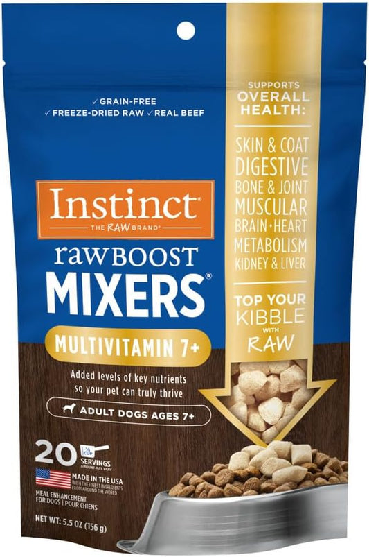 Instinct Raw Boost Mixers Freeze Dried Raw Dog Food Topper, Grain Free Dog Food Topper with Functional Ingredients, Multivitamin Adult 7+, 5.5Oz