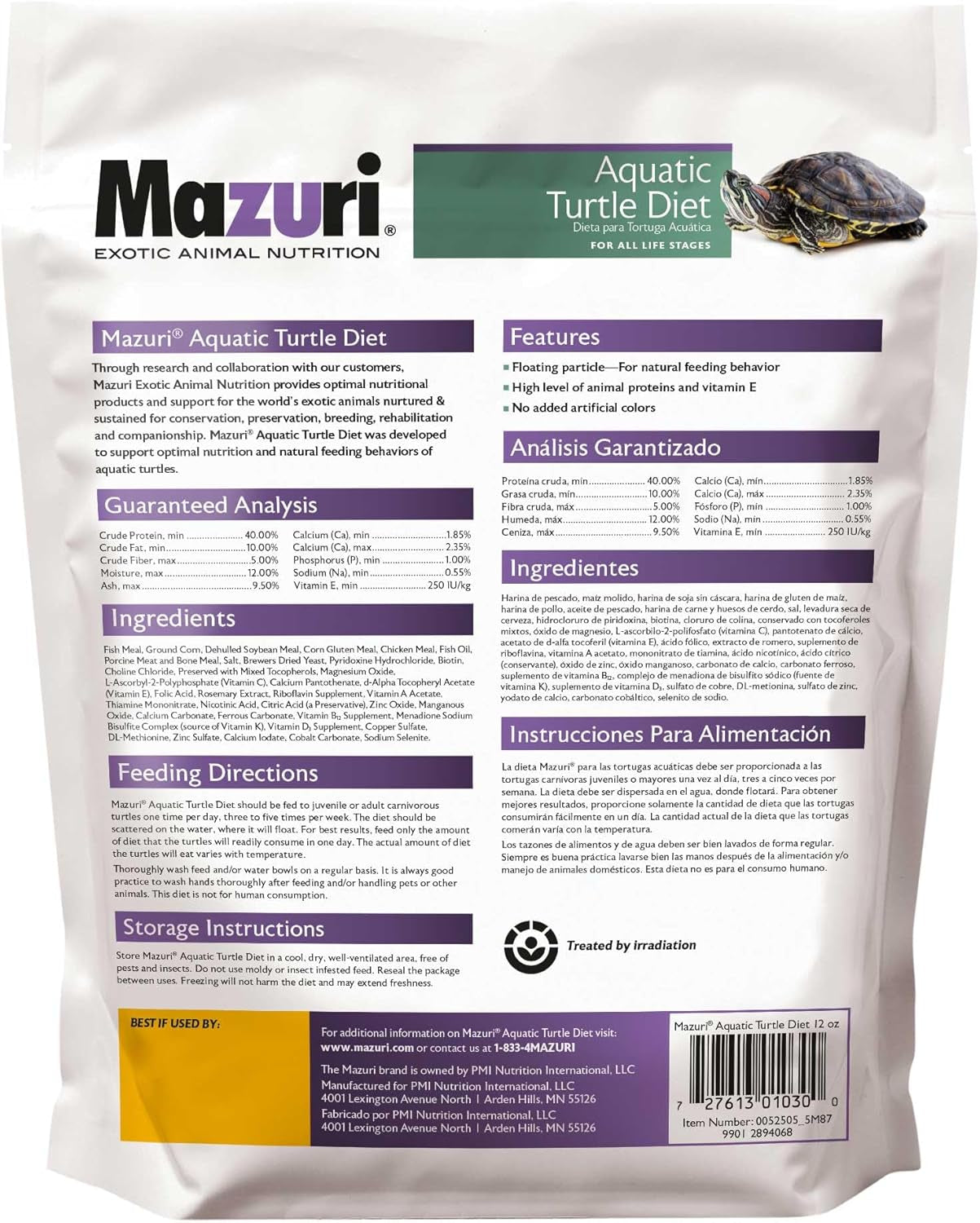 Mazuri | Nutritionally Complete Aquatic Turtle Food | Freshwater Formula - 12 Ounce (12 oz) Bag