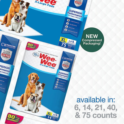 Four Paws Wee-Wee Superior Performance X-Large Dog Pee Pads - Dog & Puppy Pads for Potty Training - Dog Housebreaking & Puppy Supplies - 28" X 34" (75 Count),White