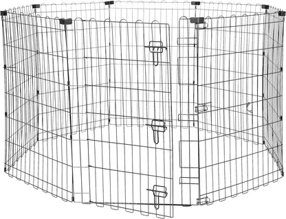 Amazon Basics Foldable Octagonal Metal Exercise Pet Play Pen for Dogs, Fence Pen, Single Door, 60 X 60 X 36 Inches, Medium - 36"H, Metal, Black