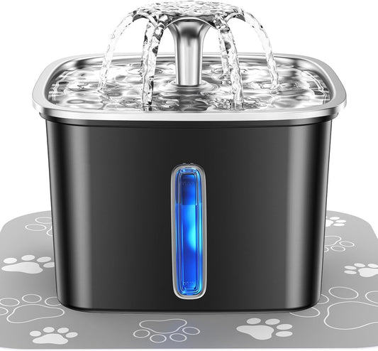 Veken Innovation Award Winner Stainless Steel Cat Water Fountain, 95Oz/2.8L Automatic Pet Fountain Dog Water Dispenser with Replacement Filters & Silicone Mat for Cats, Dogs (Space Black)