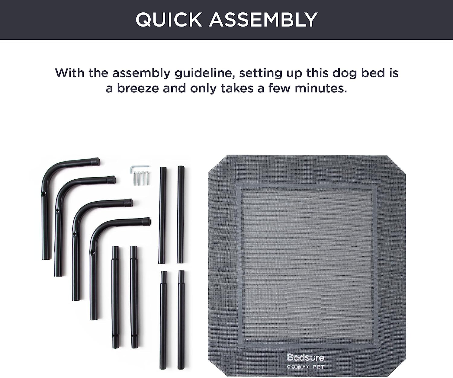 Bedsure Large Elevated/Raised Pet Cots Bed with Skid-Resistant Feet for Large Dogs, Hammock, Indoor & Outdoor, Portable, Frame with Breathable Mesh