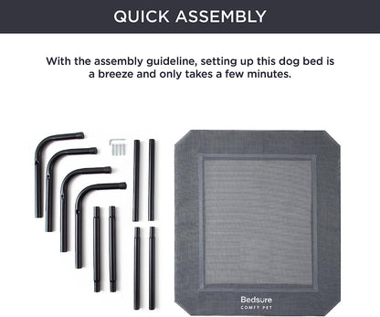 Bedsure Large Elevated/Raised Pet Cots Bed with Skid-Resistant Feet for Large Dogs, Hammock, Indoor & Outdoor, Portable, Frame with Breathable Mesh