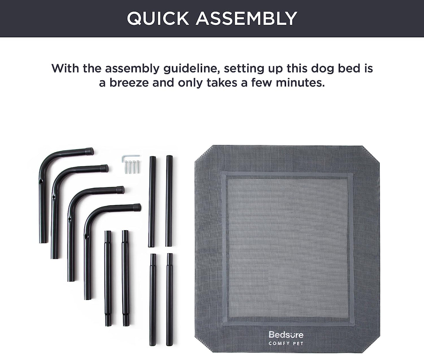 Bedsure Elevated Raised Cooling Cots Bed for Large Dogs, Portable Indoor & Outdoor Pet Hammock with Skid-Resistant Feet, Frame with Breathable Mesh, Grey, 49 Inches