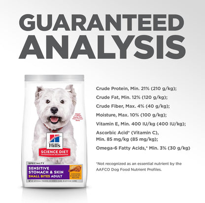 Hill'S Science Diet Sensitive Stomach & Skin, Adult 1-6, Stomach & Skin Sensitivity Supoort, Small Kibble, Dry Dog Food, Chicken Recipe, 30 Lb Bag