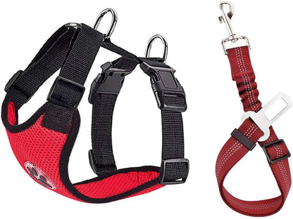 Slowton Dog Seat Belt Harness for Car, Dog Car Harness Adjustable Mesh Breathable & Dog Seatbelt Safety Tether with Elastic Bungee for Small Medium Large Pets(Red Seatbelt, Single Clip, XS)