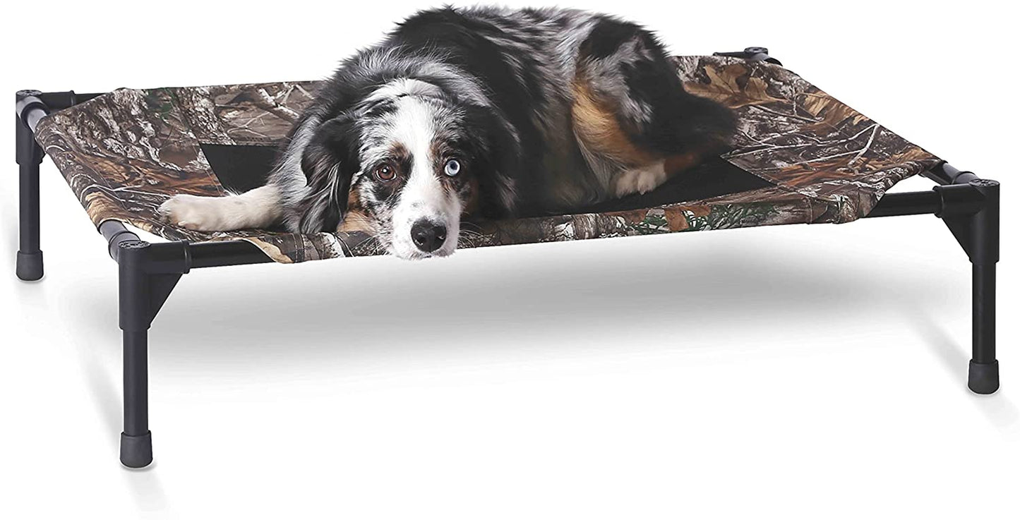 K&H Pet Products Cooling Elevated Dog Bed Outdoor Raised Dog Bed with Washable Breathable Mesh, Dog Cot Bed No-Slip Rubber Feet, Portable Dog Cot Outdoor Dog Bed Medium Realtree Edge Camo/Black Mesh