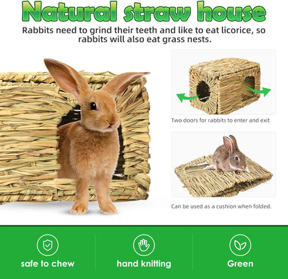 Bunny Grass House-Hand Made Edible Natural Grass Hideaway Comfortable Playhouse for Rabbits, Guinea Pigs and Small Animals to Play,Sleep and Eat (Style3)