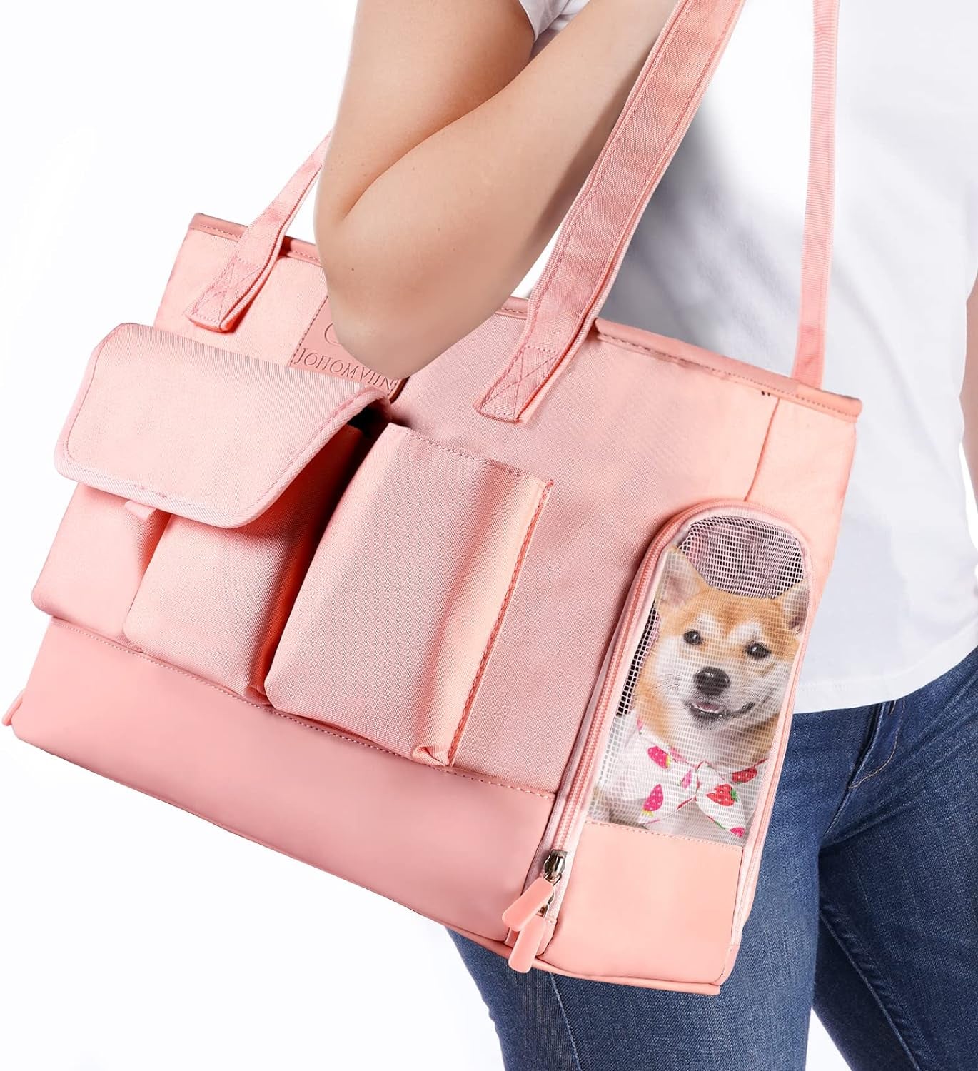 Dog Carrier, Cat Carrier, Pet Carrier, Foldable Waterproof Premium PU Leather Oxford Cloth Dog Purse, Portable Tote Bag Carrier for Small to Medium Cats and Small Dogs (Pink)