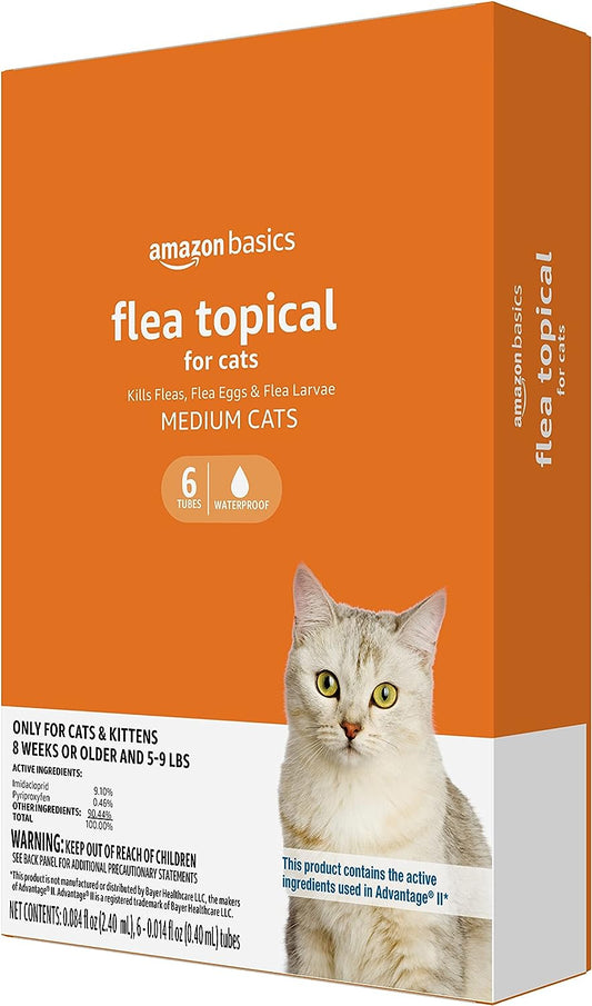 Amazon Basics Flea Topical for Medium Cats (5-9 Pounds), 6 Count