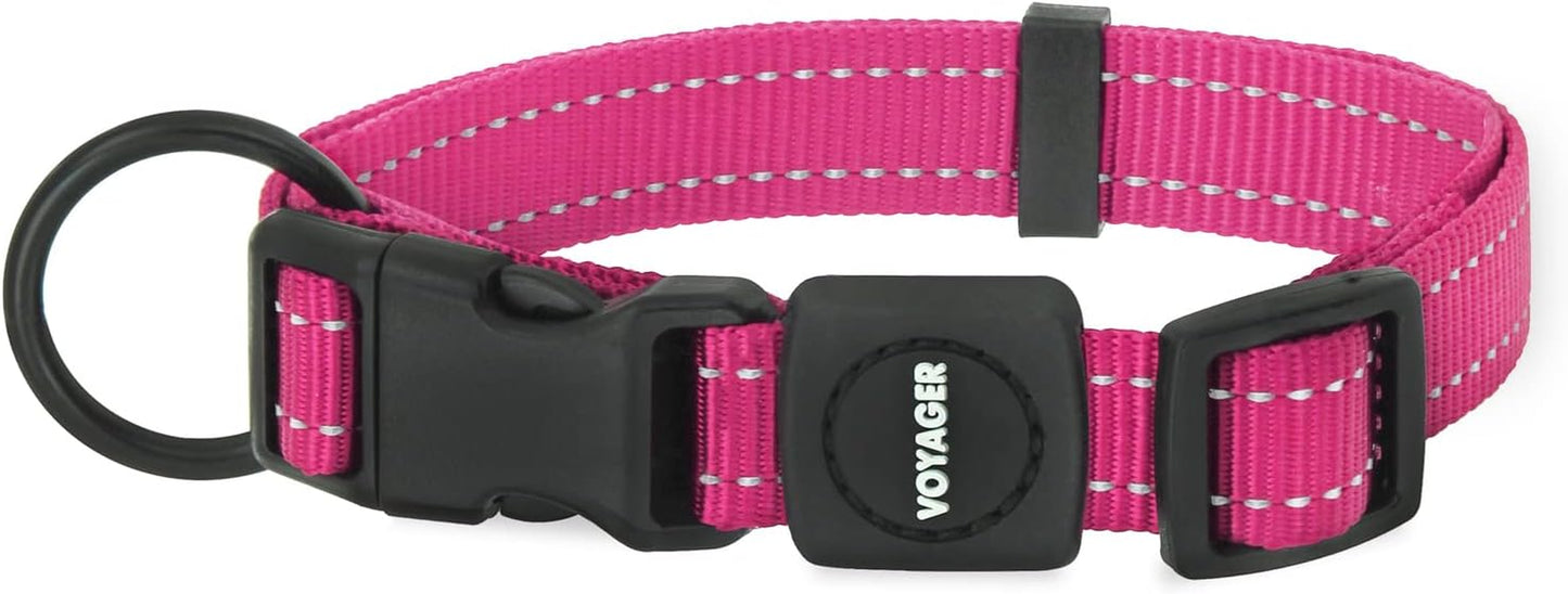 Best Pet Supplies Reflective Dog Collar with Adjustable Length, Heavy-Duty Buckle, and Strong Leash D-Ring, Training, Walking, Jogging Accessory for Small, Medium, and Large Breeds - Fuchsia, M