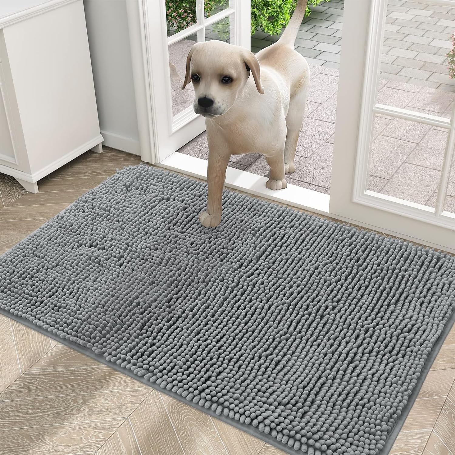 OLANLY Dog Door Mat for Muddy Paws, Absorbs Moisture and Dirt, Non-Slip Washable Mat, Quick Dry Microfiber, Mud Mat for Dogs, Entry Indoor Door Mat for inside Floor(59X35 Inches, Black)