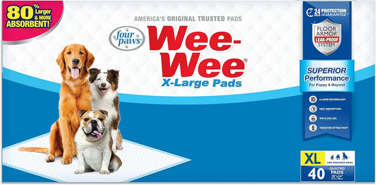 Four Paws Wee-Wee Superior Performance X-Large Dog Pee Pads - Dog & Puppy Pads for Potty Training - Dog Housebreaking & Puppy Supplies - 28" X 34" (40 Count),White