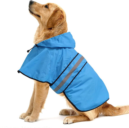 Waterproof Hooded Dog Raincoat - Adjustable Reflective Pet Jacket, Lightweight Dog Slicker Poncho for Small to X- Large Dogs and Puppies (Blue, Large)