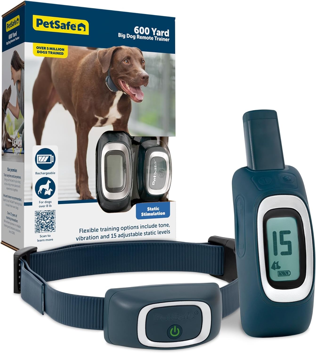 Petsafe 600 Yard Remote Training Collar Choose from Tone, Vibration, or 15 Levels of Static Stimulation Medium Range Option for Training off Leash Dogs Waterproof and Durable Rechargeable