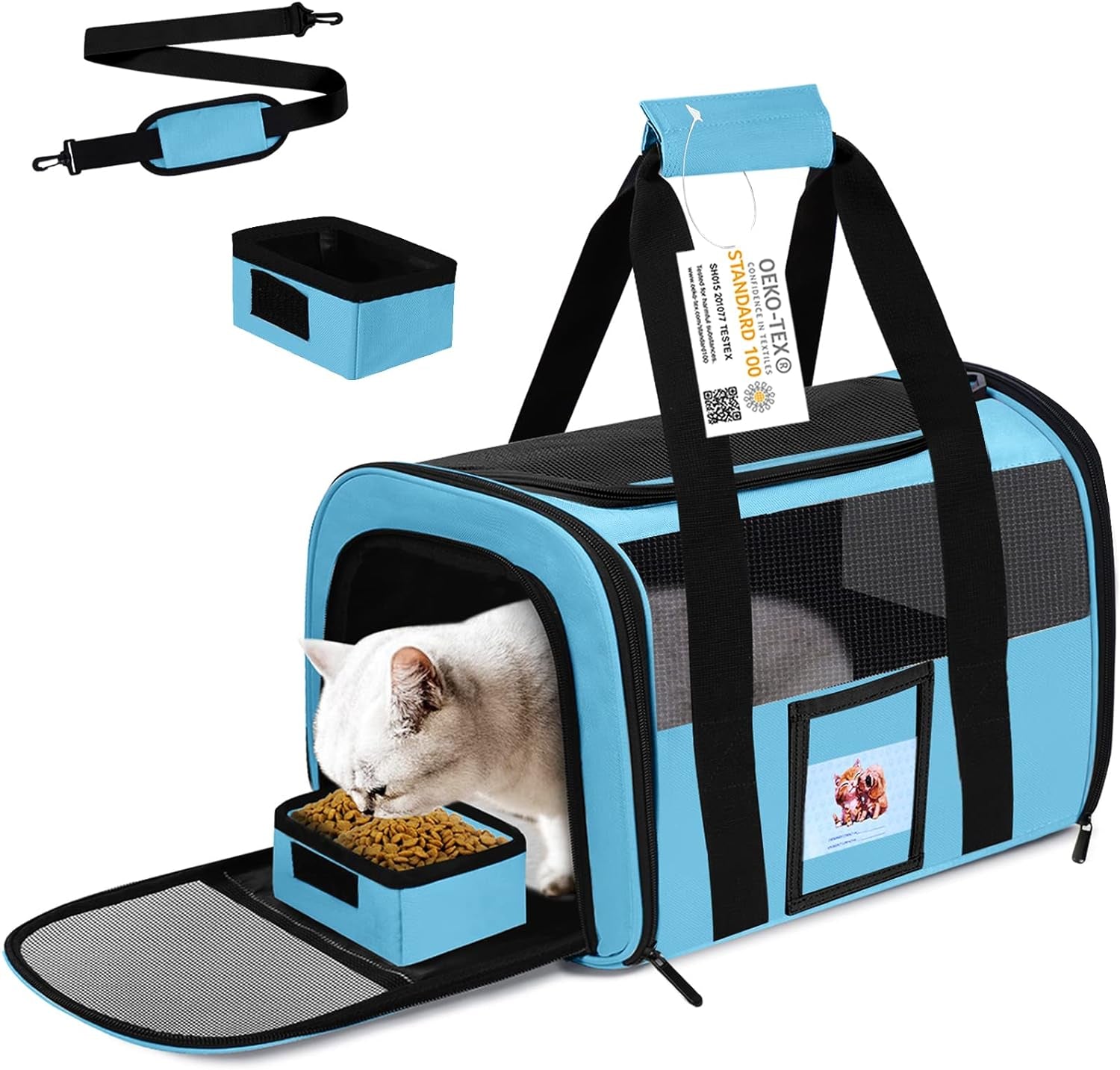 Cat Carrier, Dog Carrier, Pet Carrier Airline Approved for Cat, Small Dogs, Kitten, Cat Carriers for Small Medium Cats under 15Lb, Collapsible Soft Sided TSA Approved Cat Travel Carrier-Blue