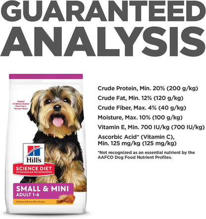 Hill'S Science Diet Small & Mini, Adult 1-6, Small & Mini Breeds Premium Nutrition, Dry Dog Food, Chicken & Brown Rice, 15.5 Lb Bag