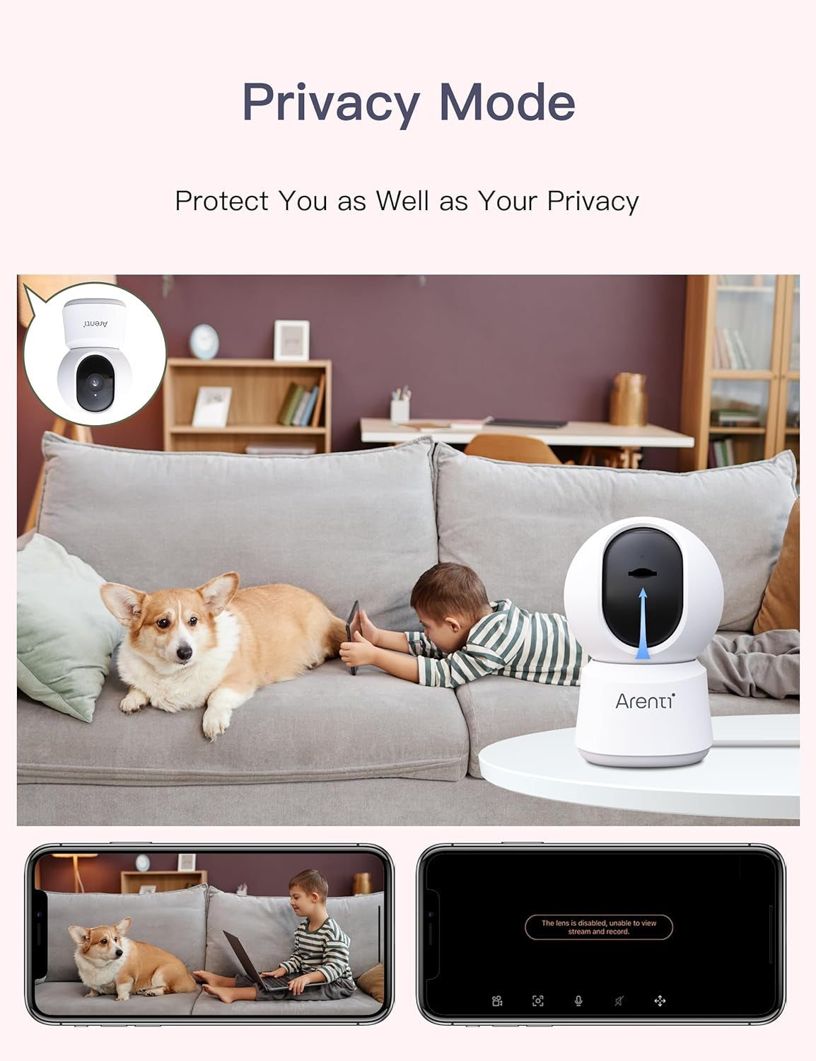 ARENTI 5G Security Camera Indoor, 4MP Pet Camera with Speaker for Dog/Cat, Baby Monitor with Phone App, Dual-Band WiFi, Auto Tracking, Super Night Vision, 2-Way Talk, Cloud & SD Card Storage