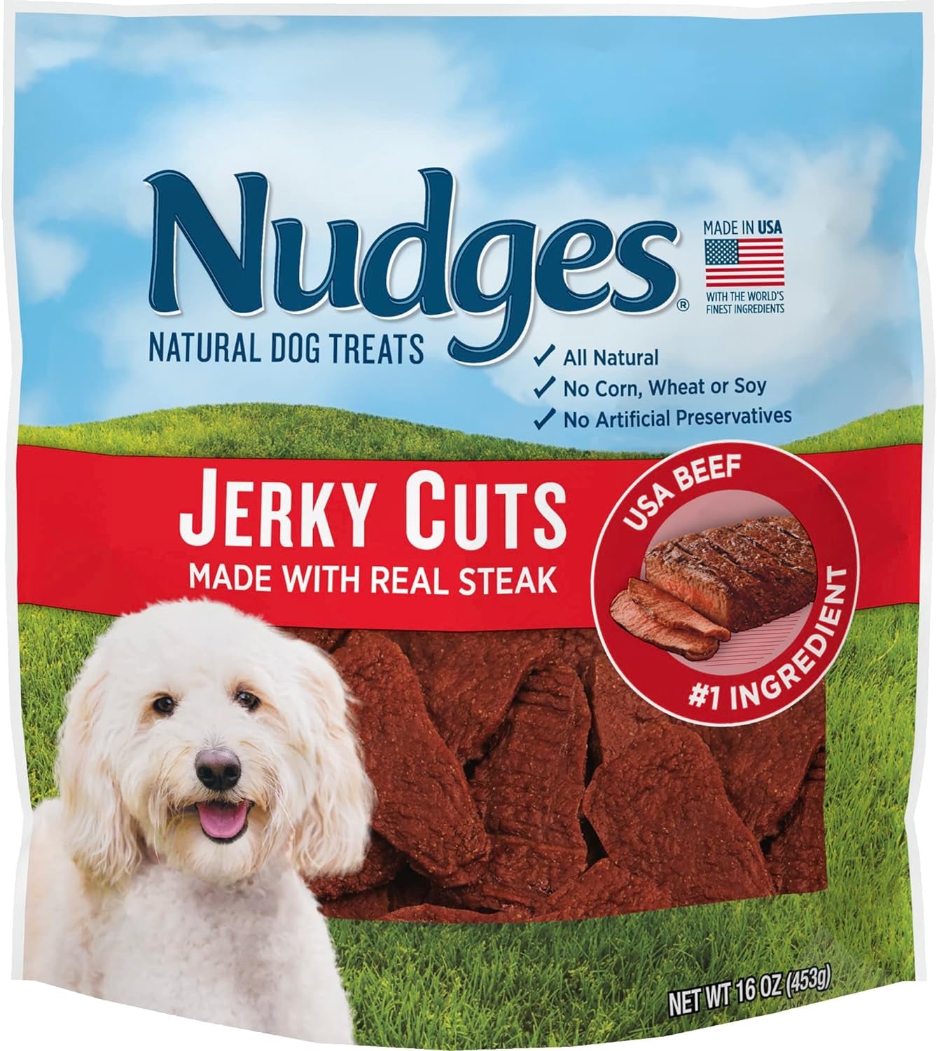 Blue Buffalo Nudges Jerky Cuts Natural Dog Treats, Beef, 16Oz