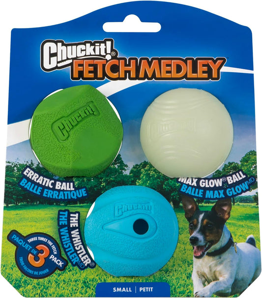 Chuckit Fetch Medley Dog Ball Dog Toys, Small (2 Inch) Pack of 3, for Small Breeds