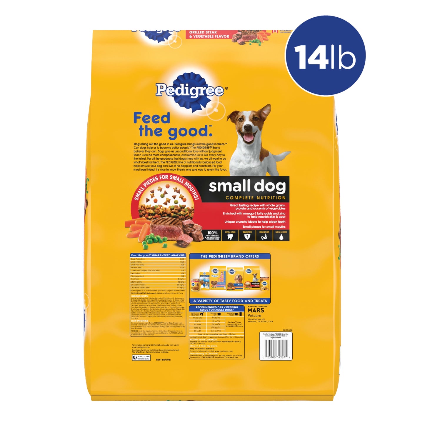 PEDIGREE Complete Nutrition Grilled Steak and Vegetable Dry Dog Food for Small Adult Dog, 14 Lb. Bag