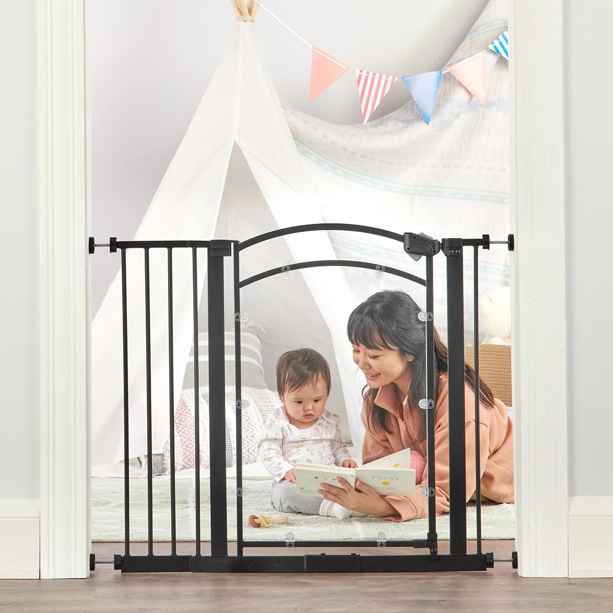 Regalo Insight™ Baby Safety Gate, Includes Clear Door, Extension Kit, Pressure Mount Kit, Wall Cups and Mounting Kit