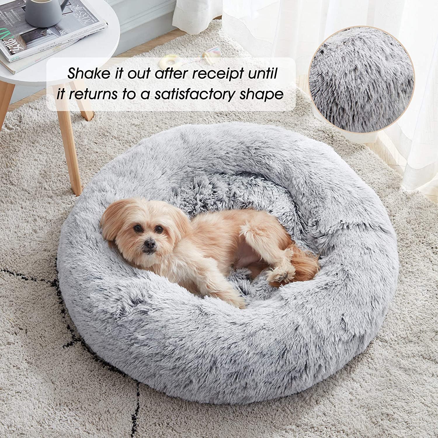 WESTERN HOME WH Calming Dog & Cat Bed, Anti-Anxiety Donut Cuddler Warming Cozy Soft round Bed, Fluffy Faux Fur Plush Cushion Bed for Small Medium Dogs and Cats