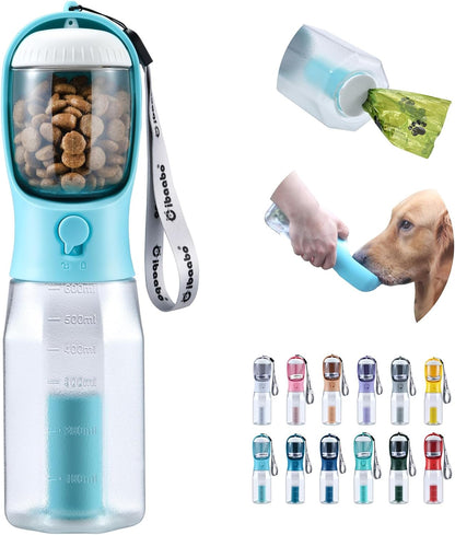 Dog Water Bottle with Food Container & Poop Bag Holder, Travel Water Bowl, Portable Pet Dispenser, Dog Stuff Accessories Items, Puppy Essentials Necessities for Yorkie Chihuahua Walking Hiking