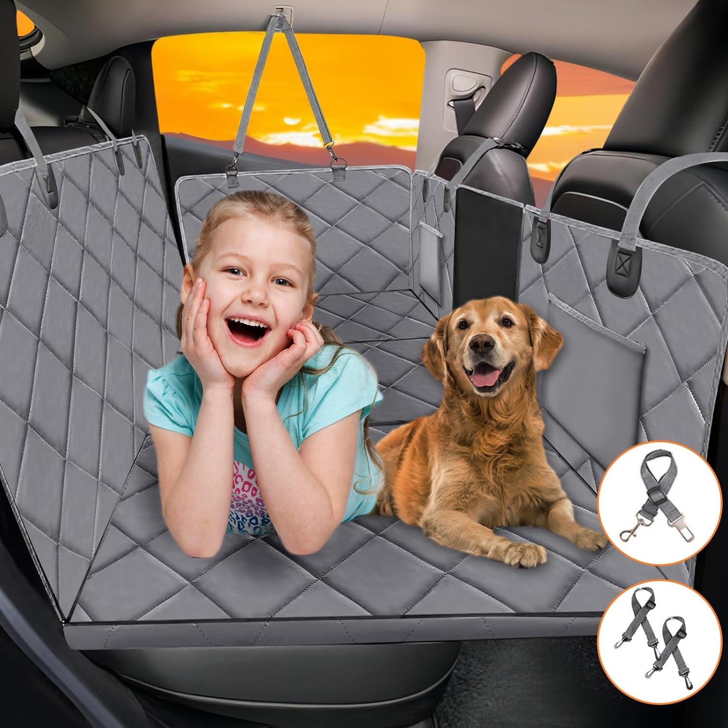 Back Seat Extender for Dogs-Large Space, Dog Car Seat Cover Hard Bottom Holds 400Lbs, Sturdy Backseat Extender for Dogs, Waterproof Dog Hammock for Car Protector for Car, SUV, Truck