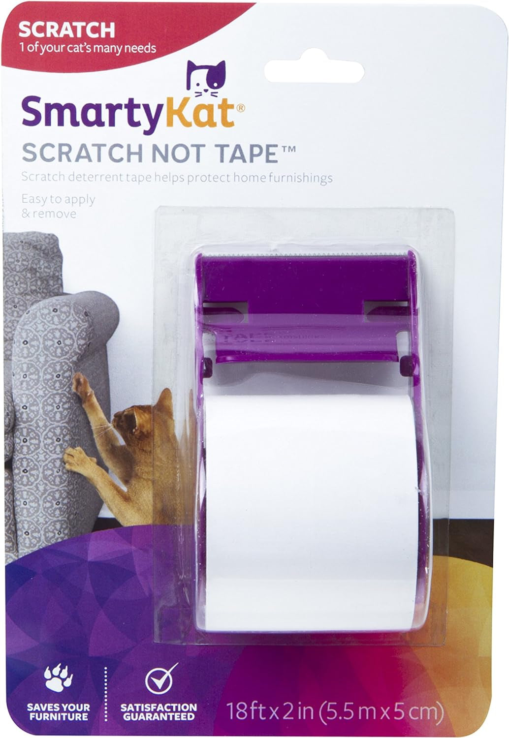 Smartykat Scratch Not Scratch Deterrent Tape for Cats, Easy to Apply & Remove - White