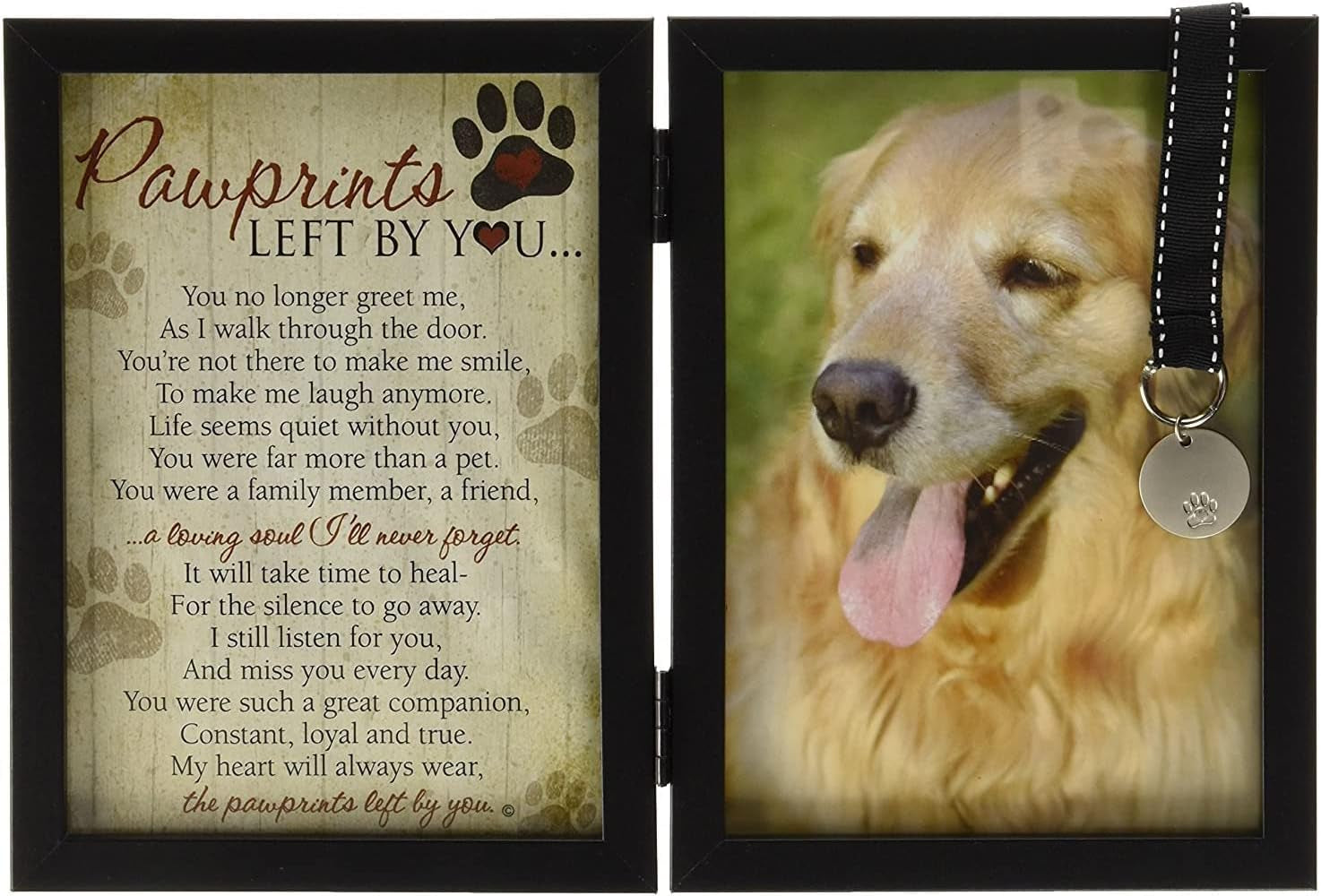 Pawprints Pet Memorial Frame with Pawprints Left by You Poem - Touching Dog Sympathy Gift for Pet Loss Remembrance (Frame with Ash Vial)