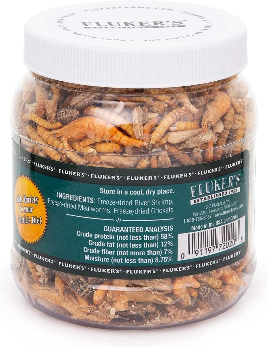 Fluker's Medley Treat for Aquatic Turtles, River Shrimp, Mealworms, and Crickets, 1.5 oz