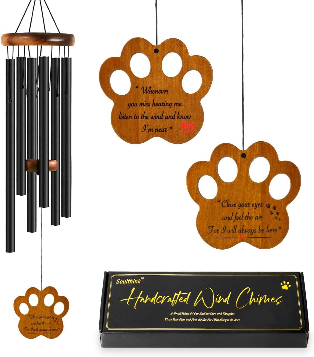 Dog Memorial Gifts for Loss of Dog - Loving Pet Memorial Wind Chimes, Dog Bereavement Gifts with Memorial Poem Gift Cards for the Passing of Dogs and Cats (Midnight Black)