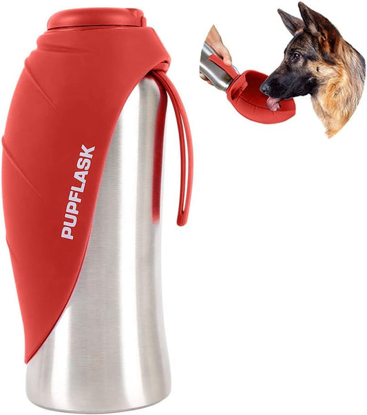 Pupflask Large Dog Water Bottle | 27 or 40 OZ Stainless Steel | Convenient Dog Water Dispenser | Puppy Travel Water Bowl | Portable Pet Water Bottle | Leak Proof Bottle Perfect Size for All Dog Breeds