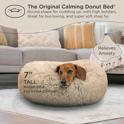 Best Friends by Sheri the Original Calming Donut Cat and Dog Bed in Shag Fur Lavendar, Extra Large 45"