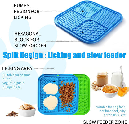 Dog Licking Mat Slow Feeder for Dogs, Premium Lick Pad with Suction Cups for Dog Anxiety Relief, Slow Feeder Dog Bowls, Bathing, Grooming and Training (Teal Mat)