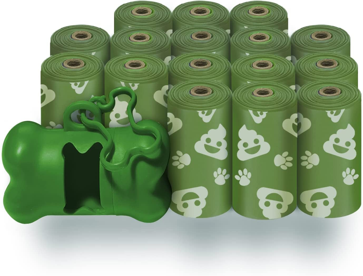 Best Pet Supplies Dog Poop Bags (240 Bags) for Waste Refuse Cleanup, Doggy Roll Replacements for Outdoor Puppy Walking and Travel, Leak Proof and Tear Resistant, Thick Plastic - Green with Poop Emoji