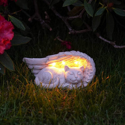 LEWIS&WAYNE Cat Pet Memorial Stones Gifts Ornament, Pet Loss Sympathy Remembrance Gifts with Solar Light Grave Markers Cat Statue Garden Decor Outdoor