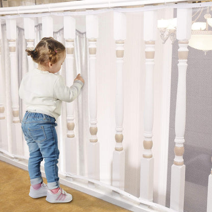 Banister Guard for Baby - 15Ft X 3Ft, Child Safety Net, Rail Balcony Banister Stair Mesh for Kids, Toys, Pets - White