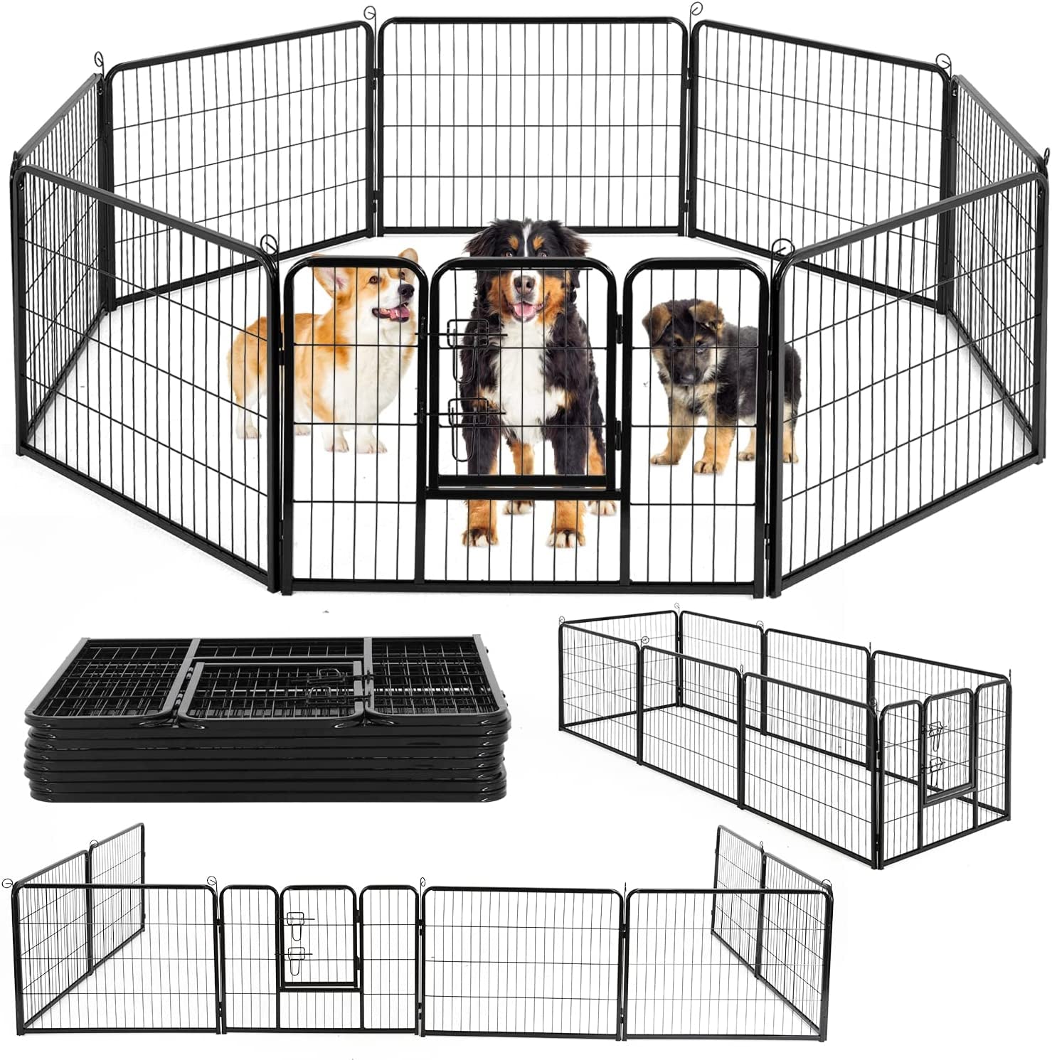 Bestpet Dog Playpen Pet Dog Fence 24"/ 32" /40" Height 8/16/24/32 Panels Metal Dog Pen Outdoor Exercise Pen with Doors for Large/Medium/Small Dogs,Pet Puppy Playpen for Rv,Camping,Yard