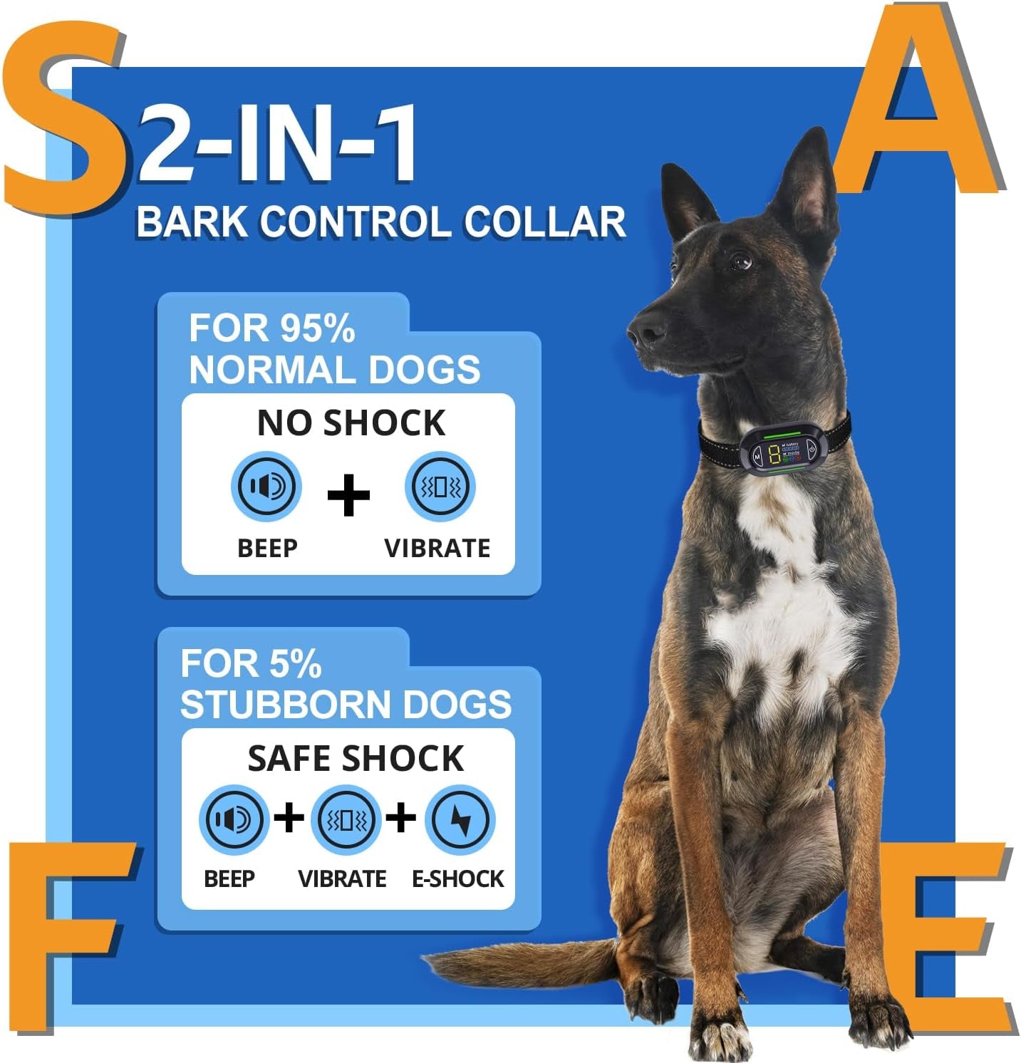 Dog Bark Collar, Bark Collar for Large & Medium Dogs - IP67 Waterproof & Rechargeable Barking Collar with 4 Modes: Beep, Vibration, Electric Shock, 5 Sensitivity Levels, Premium Black