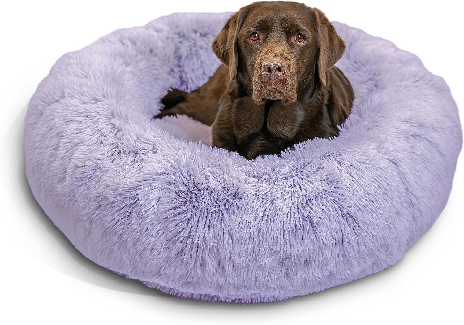 Best Friends by Sheri the Original Calming Donut Cat and Dog Bed in Shag Fur Lavender, Large 36"