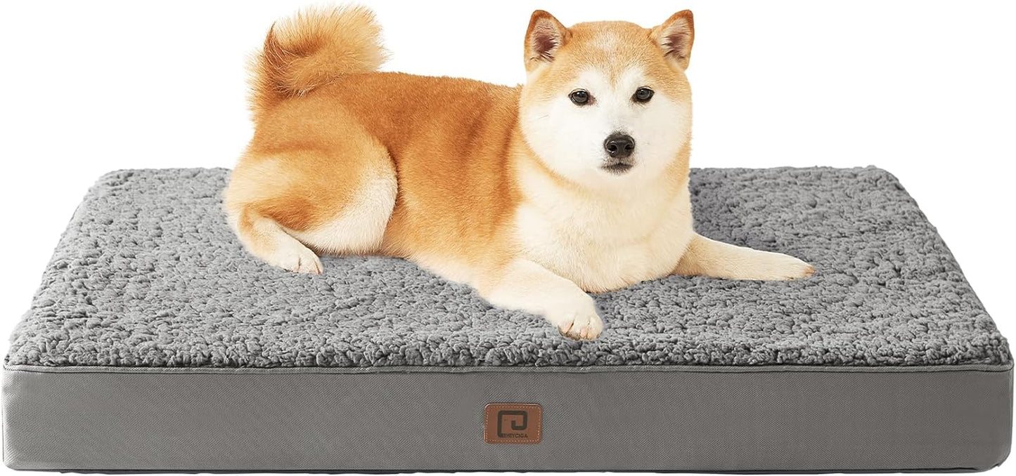 EHEYCIGA Orthopedic Dog Beds for Large Dogs with Removable Washable Cover, Light Grey, 36X27