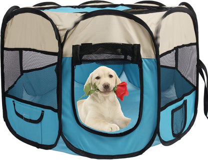 Dogs Playpen Cat Playpen Pop up Playpen Small Middle Large Dog Cat Playpen Pet Playpen 37X37X24 Pop up Playpen Pet Tent Playground Indoor Outdoor Pet Puppy Dog Playpen (Black/Blue)