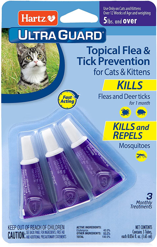 Hartz Ultraguard Topical Flea & Tick Prevention for Cats and Kittens - 3 Monthly Treatments