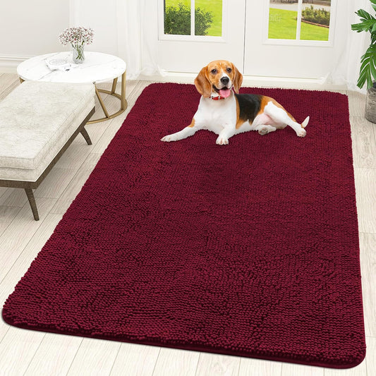 OLANLY Dog Door Mat for Muddy Paws, Absorbs Moisture and Dirt, Absorbent Non-Slip Washable Mat, Quick Dry Microfiber, Mud Mat for Dogs, Entry Indoor Door Mat for inside Floor(59X35 Inches, Burgundy)