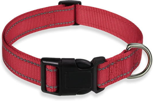 Reflective Dog Collar with Buckle Adjustable Safety Nylon Collars for Small Medium Large Dogs, Red XXS