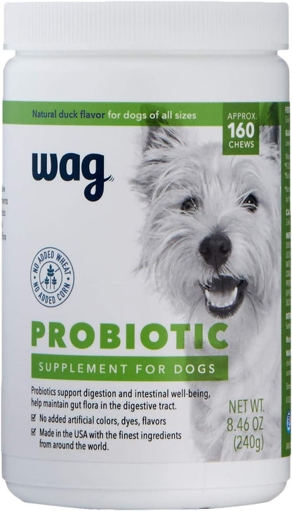 Amazon Brand - Wag Probiotic Supplement Chews for Dogs, Natural Duck Flavor, 90 Count